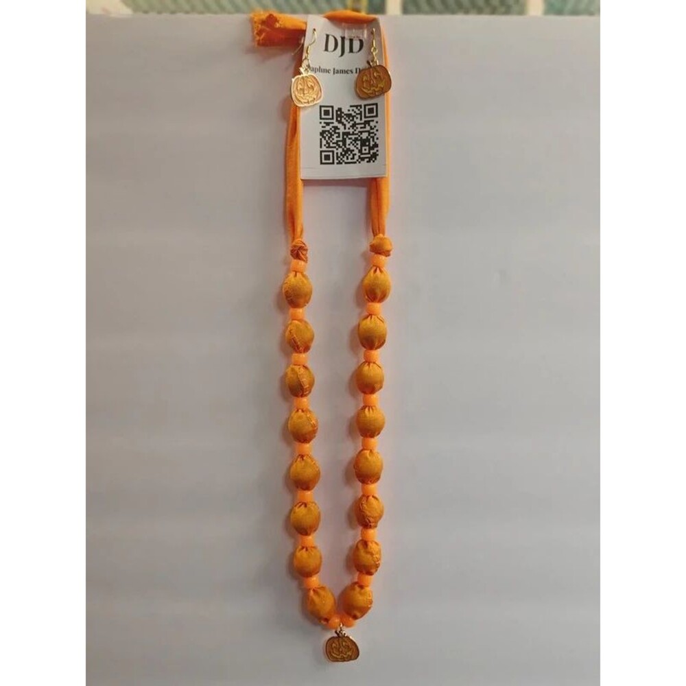 Handmade Jack-O'-Lantern Pumpkin Bead Necklace with Marbles | Orange